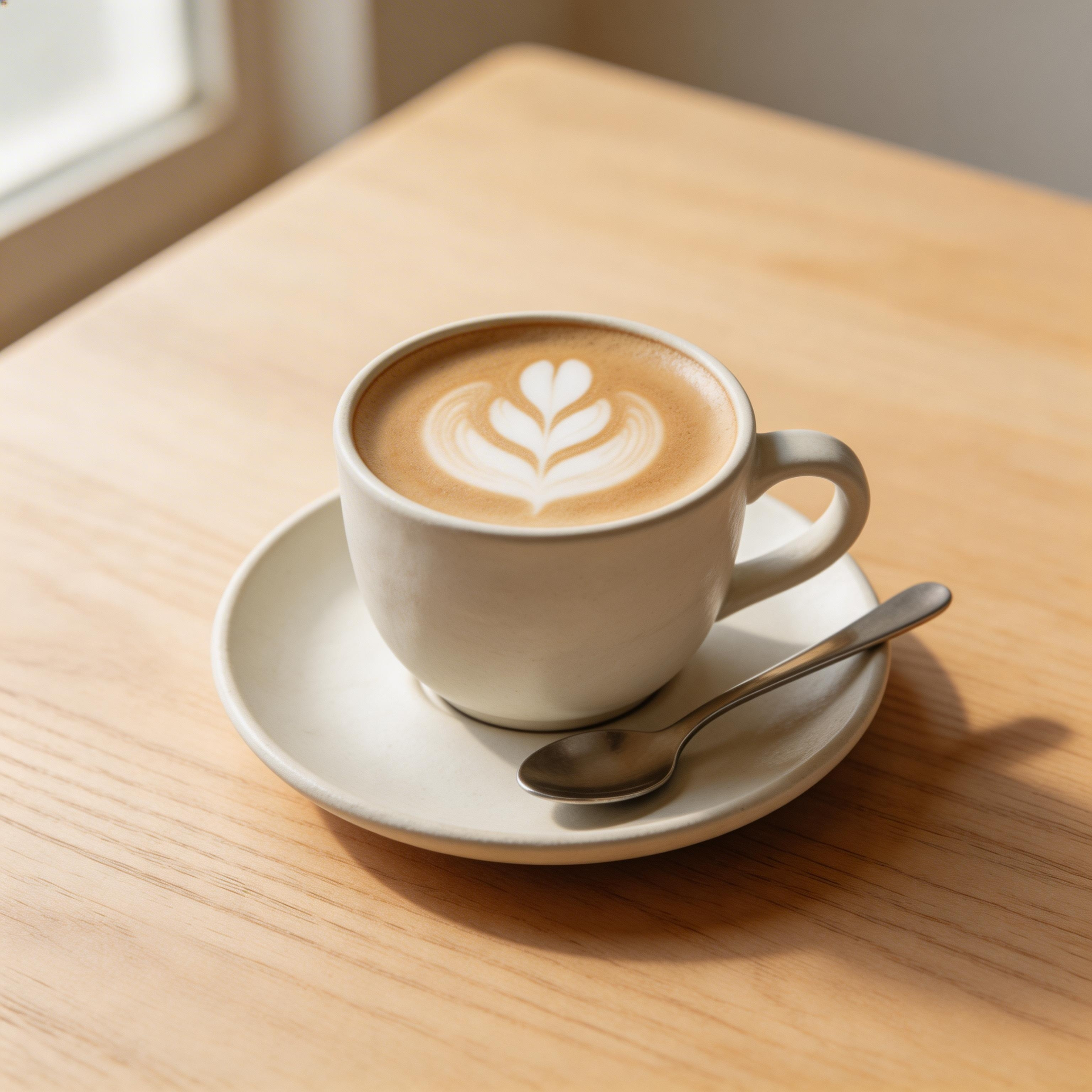 シンプルなラテアートが施されたカフェラテ