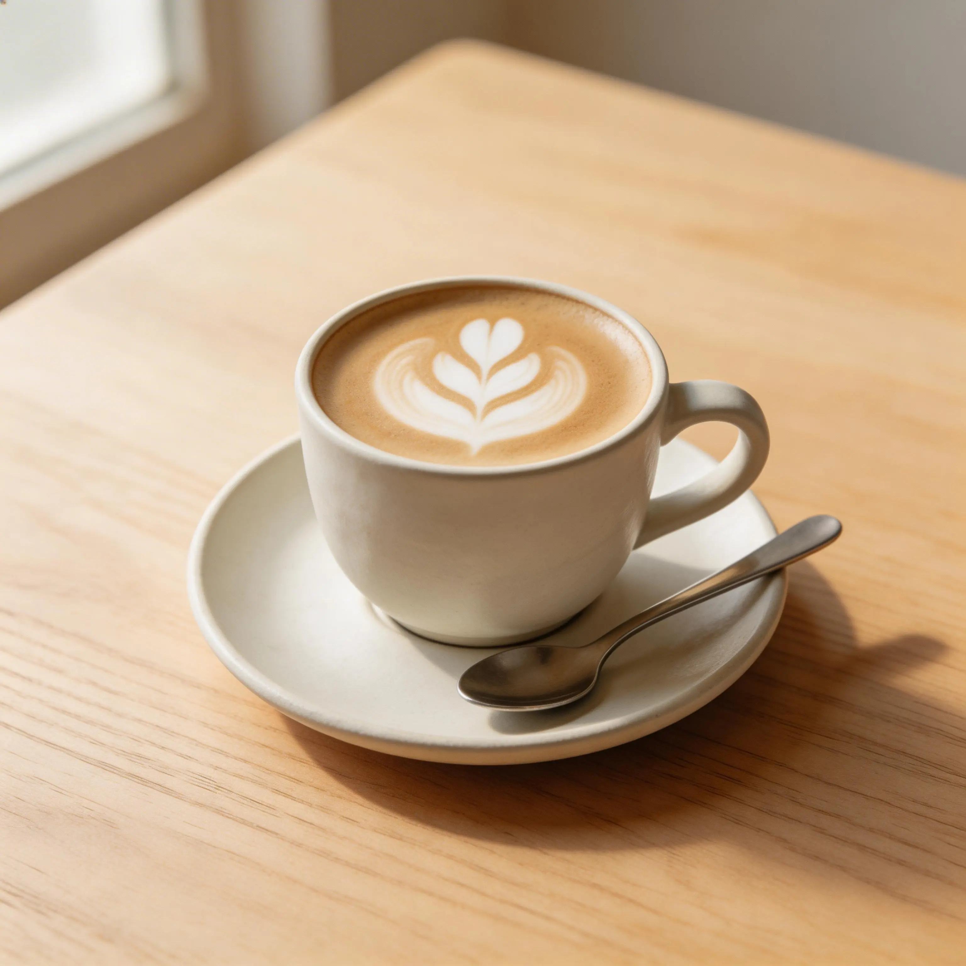 シンプルなラテアートが施されたカフェラテ